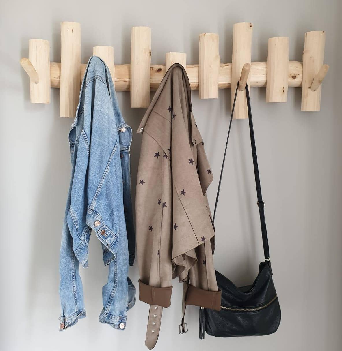 Houten wandkapstok 5 houten haken 95 cm